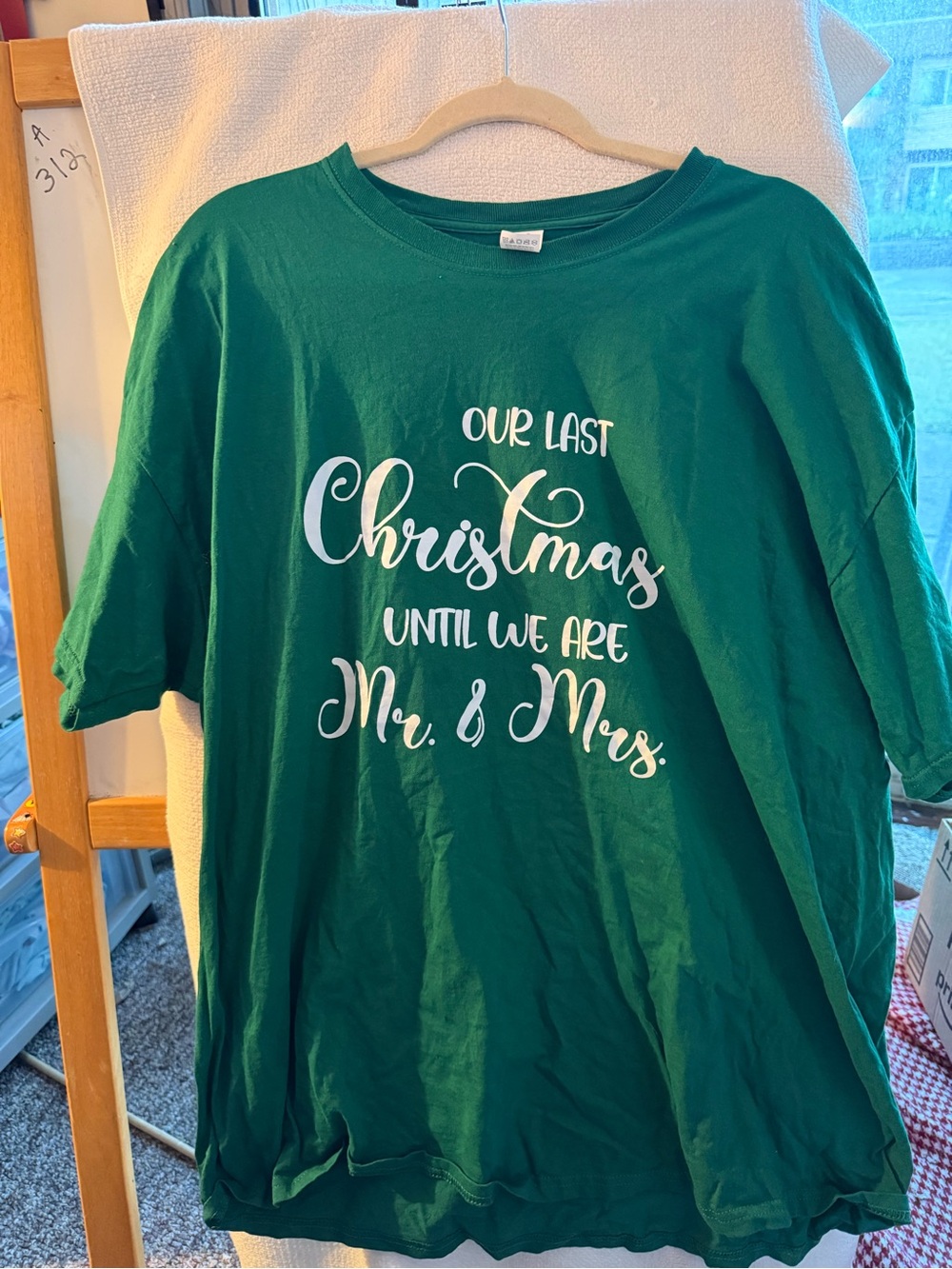 Fruit of the Loom Green Graphic Tee with White Wedding Message